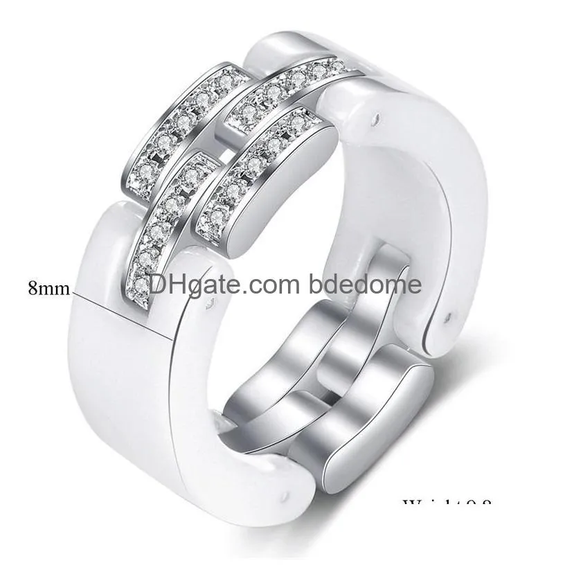 Band Rings Fashion Ceramic Black White Lovers Deformable Ring Bands Diamond Matching Rings For Lover Creative Valentine Gifts Wholesa Dhbvx