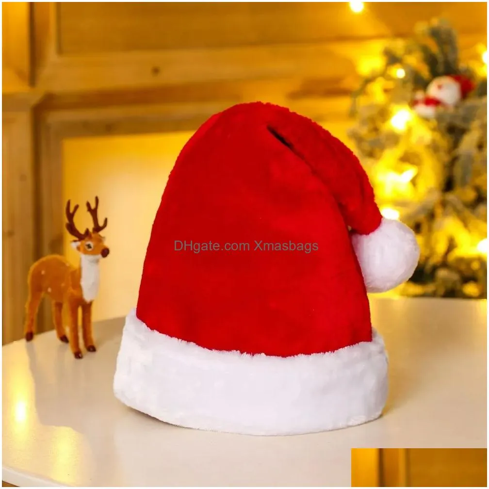 red christmas hat soft plush striped snowflak hats santa claus cosplay cap children adults xmas party decoration caps th0091