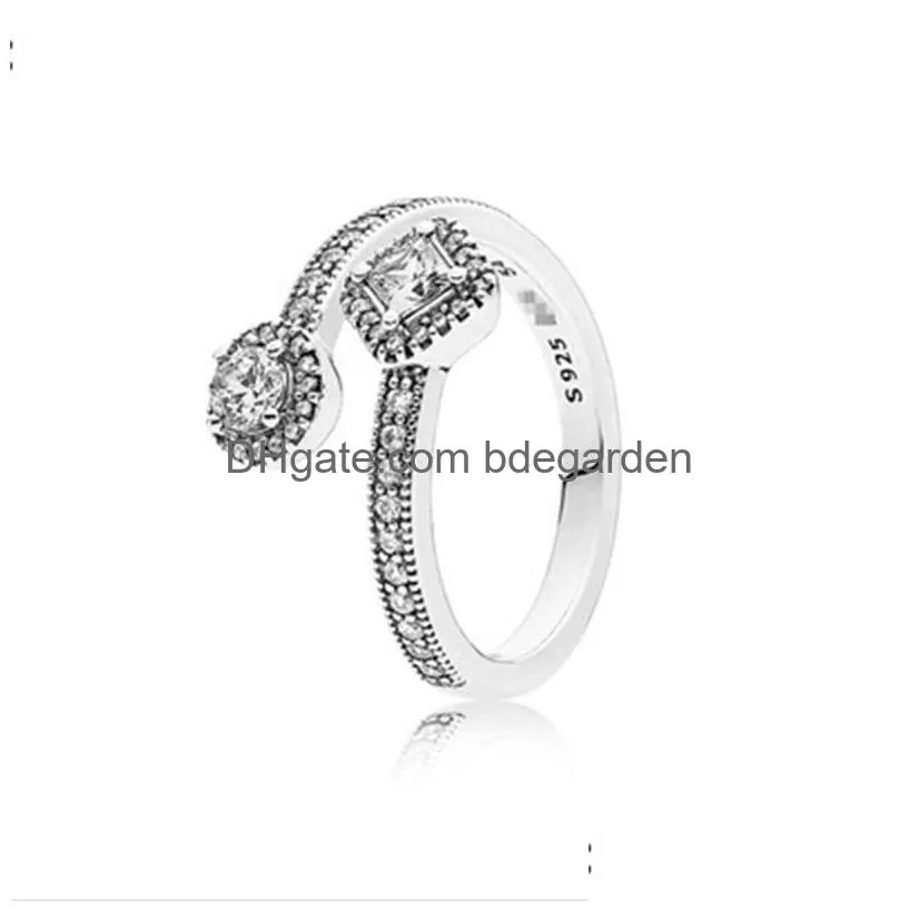 Wedding Rings 100% 925 Sterling Sier Jewelry Five Laps Surround Crystal Love Emerald Ring Wedding For Luxury Women Charm Gift Rings 3 Dhwjt