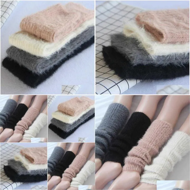 Socks & Hosiery Socks Hosiery Korea Style Women Winter Warm Solid Soft Stockings Female Thick Over Knee Leg Warmers Knitted Womens Ga Dhguj