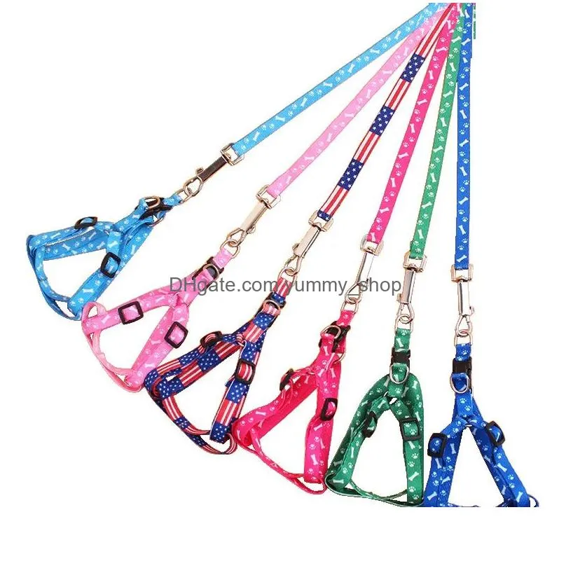 1.0x120cm dog harness leashes nylon printed adjustable pet collar puppy cat animals accessories pet necklace rope tie 0528