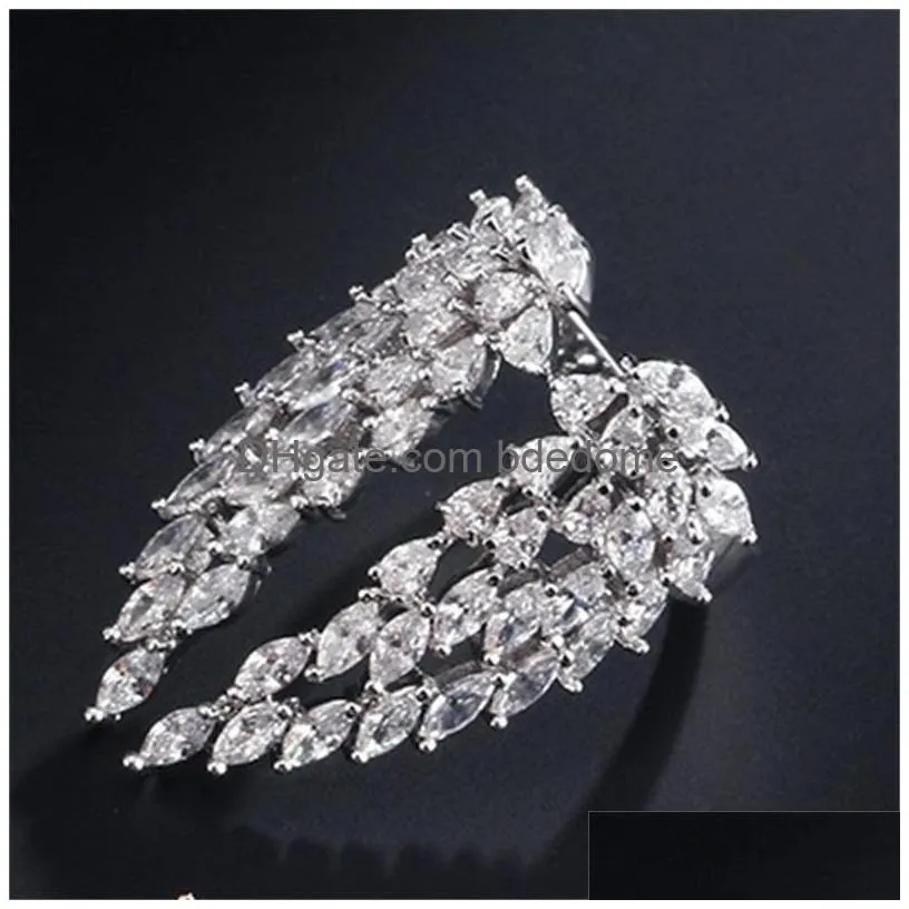 Wedding Rings Sparkling Vintage Fashion Jewelry 925 Sterling Sier Fl Marquise Cut White Diamond Eternity Wing Wedding Feather Adjusta Dh4Wm