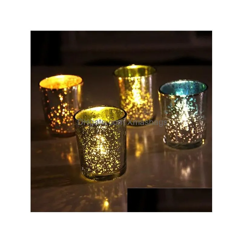 starry night tea light holder mercury glass votive candle cup speckled christmas gold red silver wedding party decoration 0525