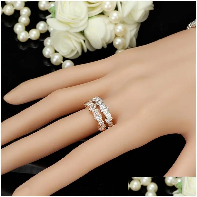 Band Rings Cwwzircons Stack Micro Pave Cz Fashion Women Engagement Wedding Bridal Party Cubic Zirconia Rings Sets Jewelry Gift R127 1 Dheg4