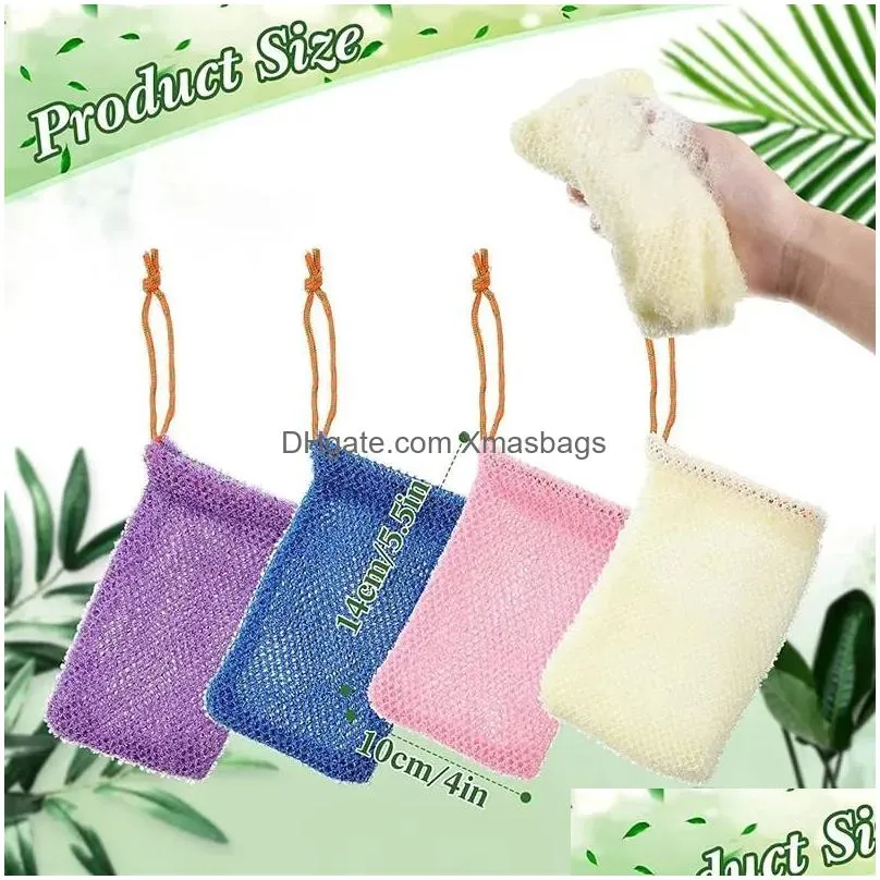 exfoliating mesh bags saver pouch for shower body massage scrubber natural organic ramie soap holder bag pocket loofah bath spa bubble foam with drawstring
