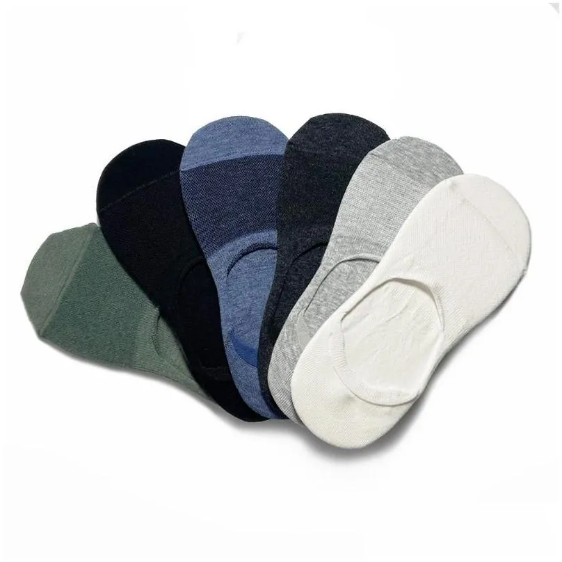 Men`S Socks Each Pack 5 Pairs Socks Mens Casual Combed Cotton Boat Summer Solid Color Mesh Anti-Slip Breathable No Show Drop Delivery Dhknc