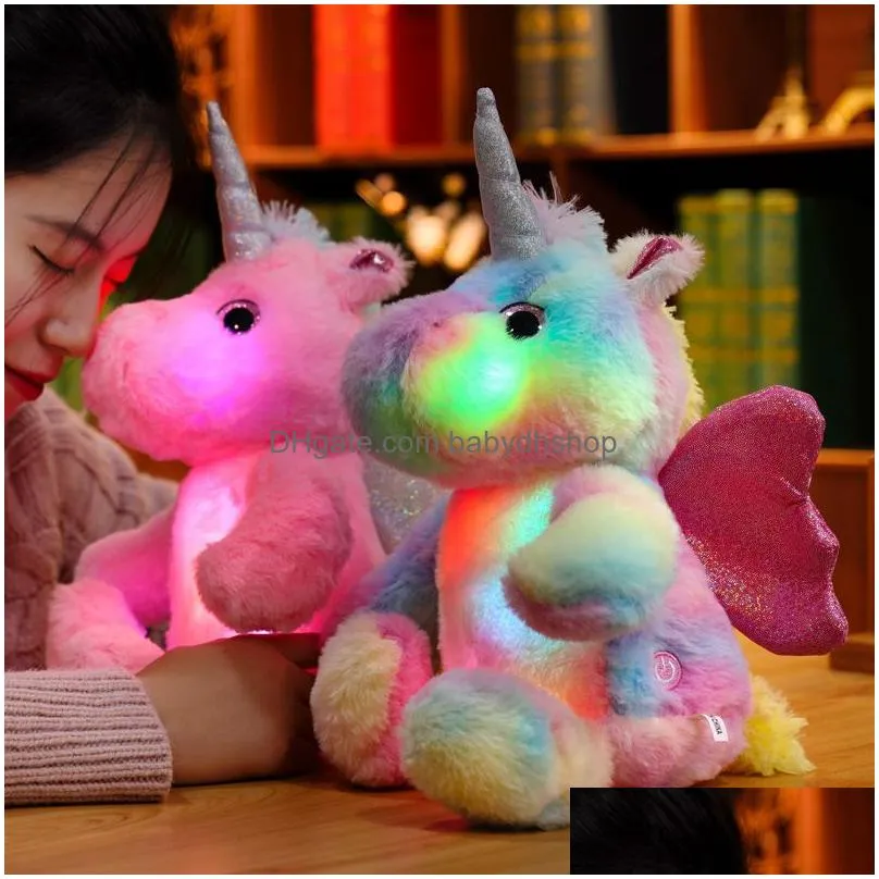 30cm unicorn plush dolls cute glowing small elephant plush children accompany doll color lamps cute elephant cloth doll birthday gift