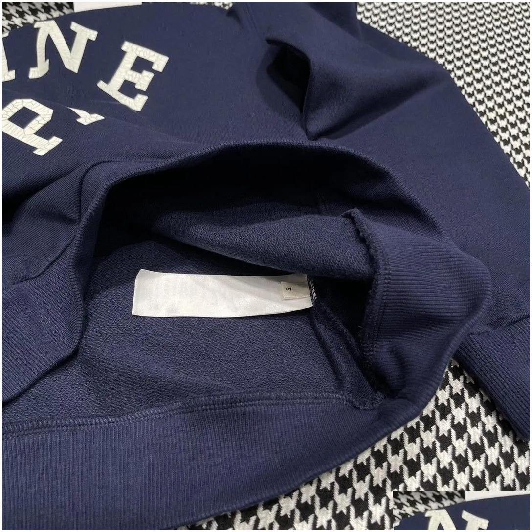 women sweatshirts female clothing 2024 spring summer new leisure sports style navy blue digital printed round neck loose long sleeved