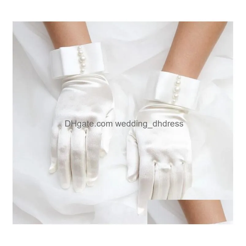 iovry satin pearl waist length bridal gloves full finger wedding gloves bridal gloves rhinestone wedding glove6250049