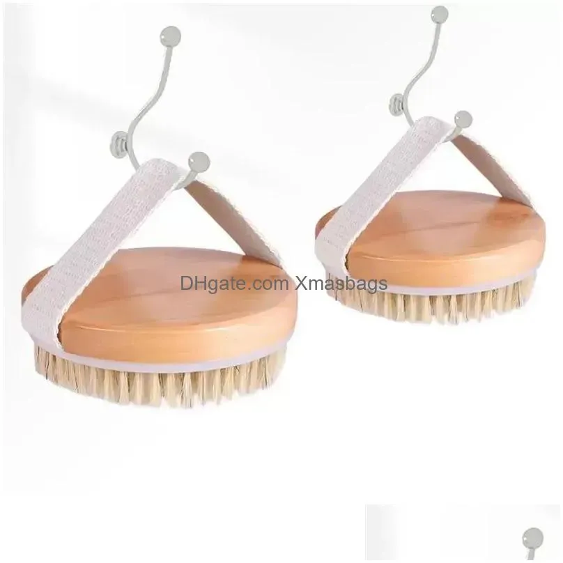 body brush for wet or dry brushing natural bristles with massage nodes gentle exfoliating improve circulation home 0511