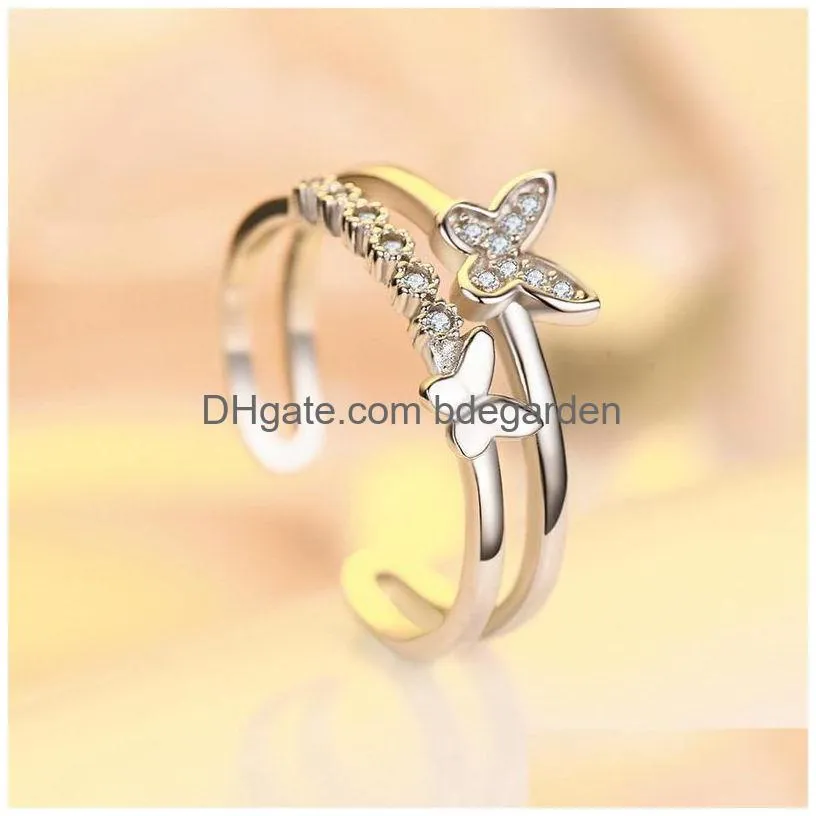 Band Rings Nehzy 925 Sterling Sier New Jewelry High Quality Fashion Woman Open Ring Retro Size Adjustable Cubic Zirconia Butterfly 48 Dhpig