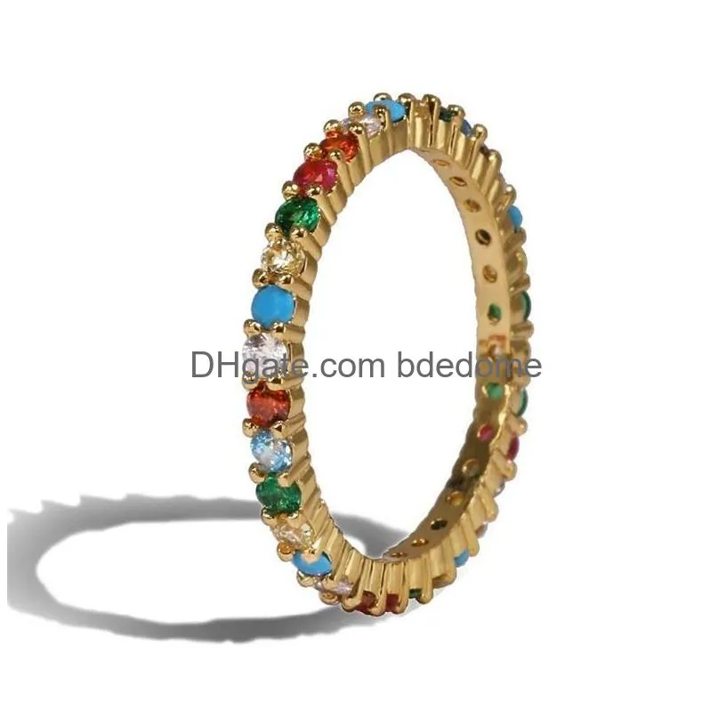 Wedding Rings Rainbow Cz Eternity Band Ring Gold Plated 925 Sterling Sier Engagement Colorf Mti Color Elegance Women Finger Jewelry 3 Dhq6M