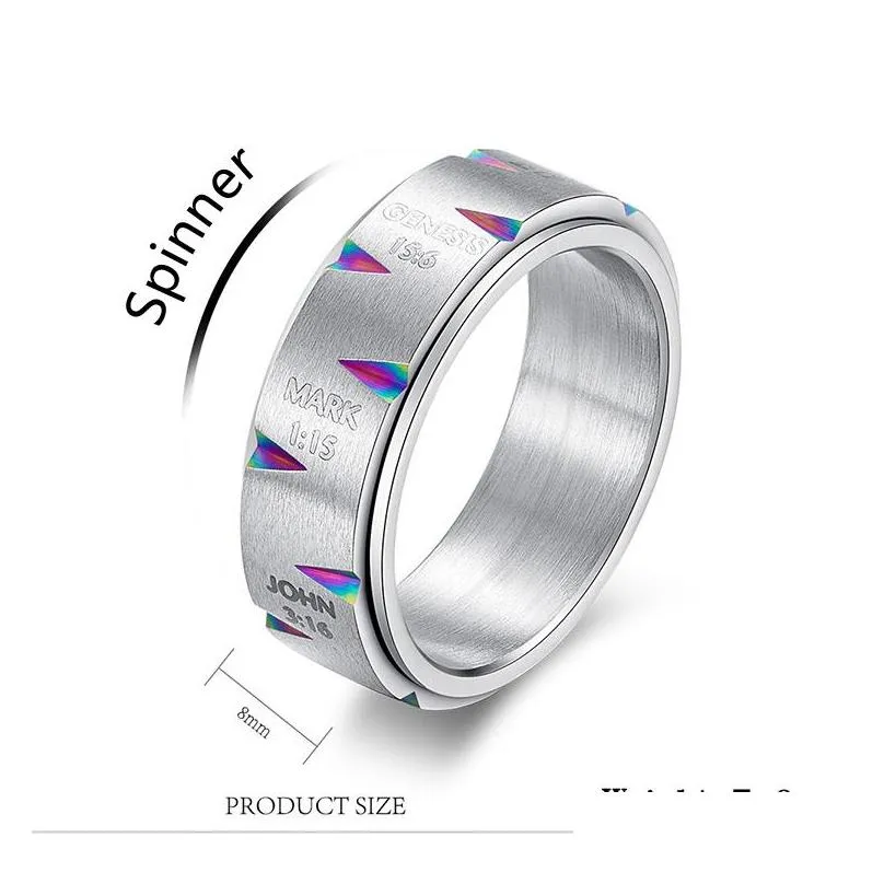 Band Rings Punk Rock Men Ring Titanium Steel Rotatable Christ Jesus Relius For Man European Fashion Style Jewelry Anel Mascino 365 N2 Dhbay