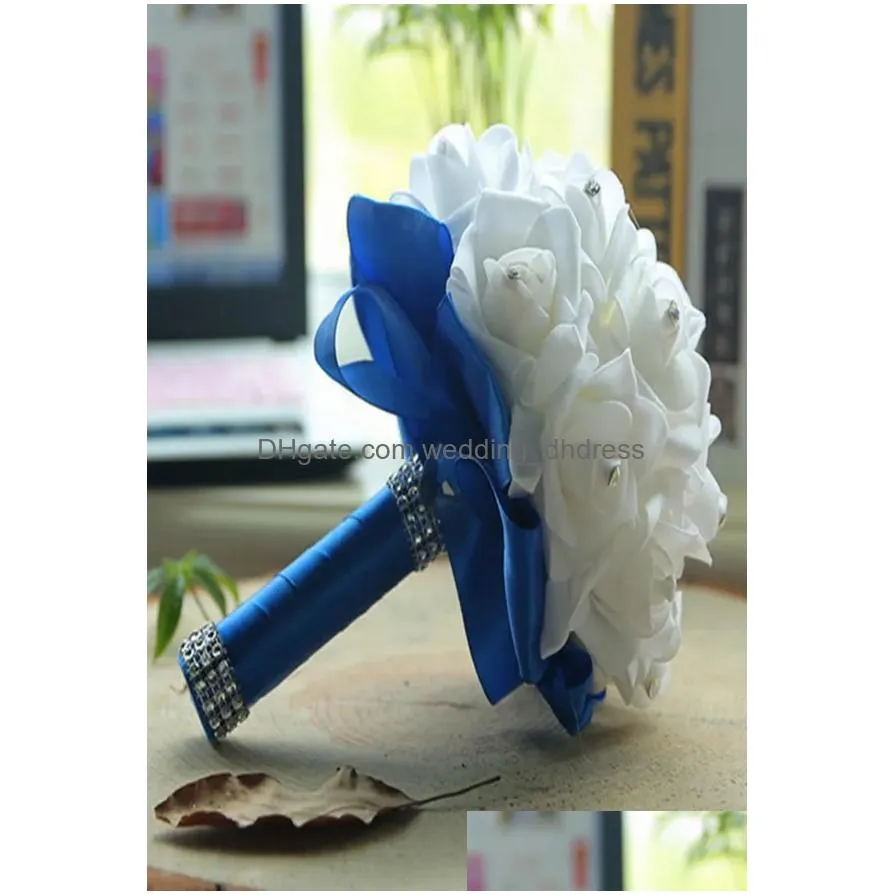 flowers foam rose bridal wedding bouquet wedding decoration crystals artificial flower bridesmaid bridal hand holding brooch