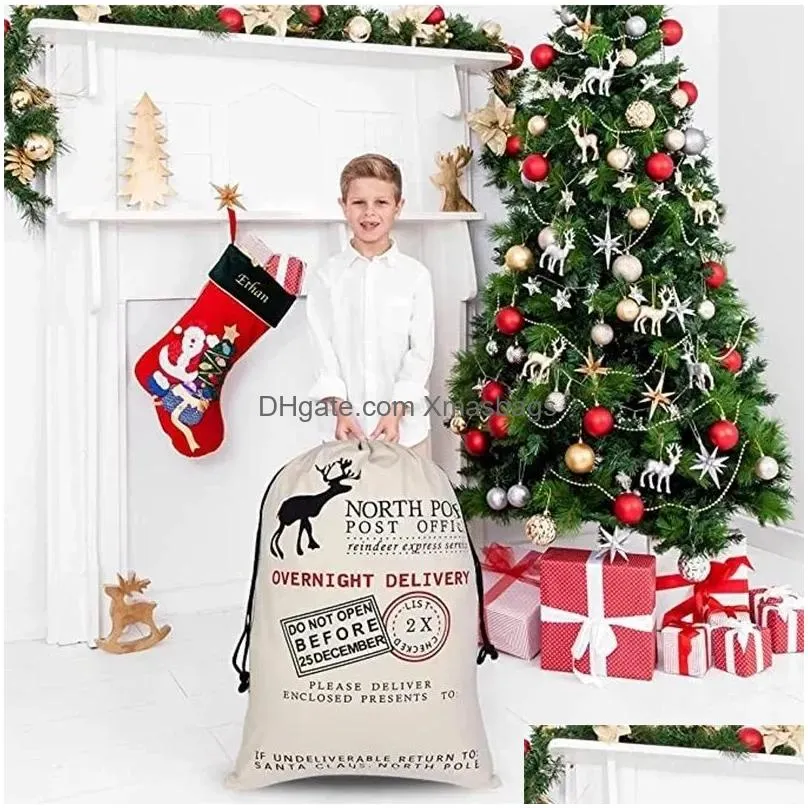 large canvas christmas gift bag kids xmas red present bag home decoration reindeer santa sack for year party decors 11.8
