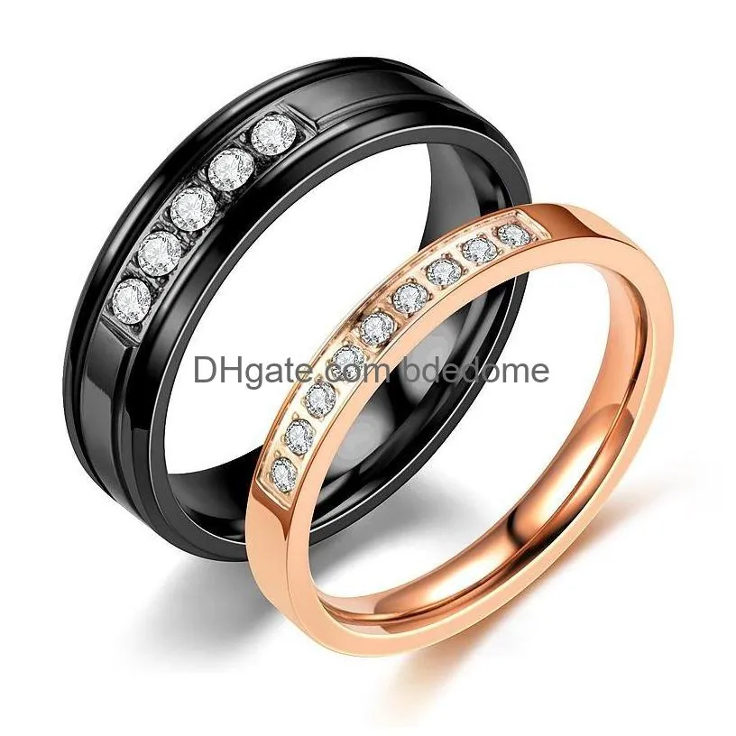 Band Rings Fashion Simplicity Titanium Stainless Steel Ring Female Jewellery Lovers Rings Ornaments Birthday Friendship Diamond Inlay Dhesv