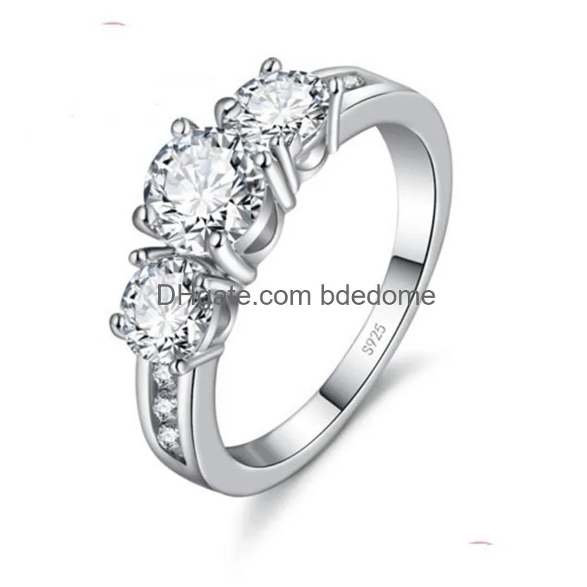 Band Rings 3 Stone Cz Engagement Ring 925 Sterling Sier Rings For Women Anniversary Wedding Jewelry 1234 T2 Drop Delivery Jewelry Rin Dhhqw