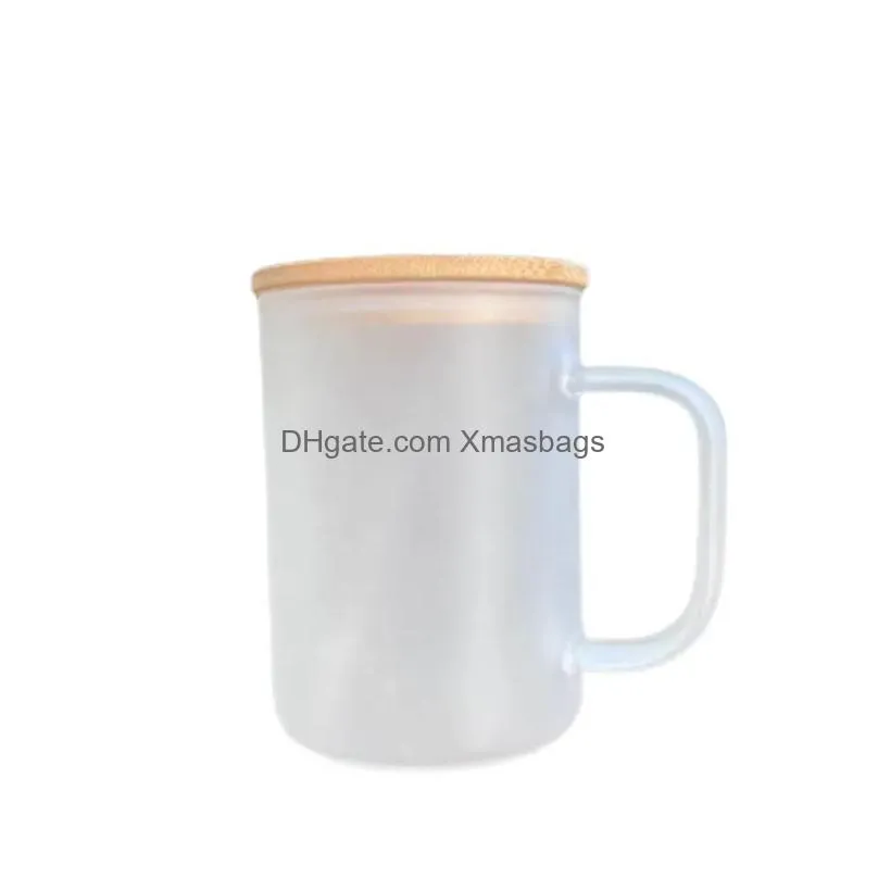 16oz sublimation glass mugs heat transfer blank travel outdoor tumblers with handle bamboo lid and straw