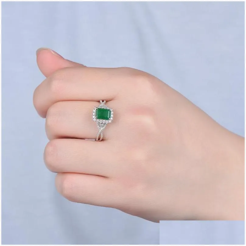 Solitaire Ring Imitate Emerald Square Shape Inlay Rings Fashion Women Engagement Opening Simple Ring Jewelry Gift 763 Q2 Drop Deliver Dhcxk
