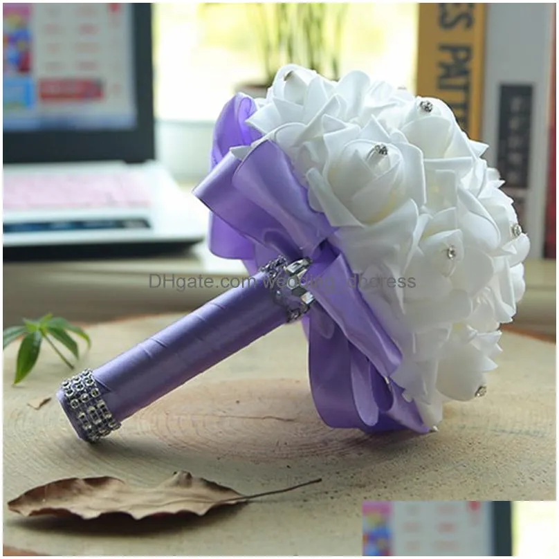 flowers foam rose bridal wedding bouquet wedding decoration crystals artificial flower bridesmaid bridal hand holding brooch