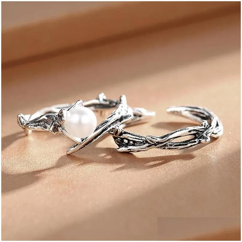 Couple Rings Nehzy 925 Sterling Sier New Jewelry Fashion Retro Brand Creative Rose Ring Thorns Couple On The Zircon Pearl 501 B3 Drop Dhdpc