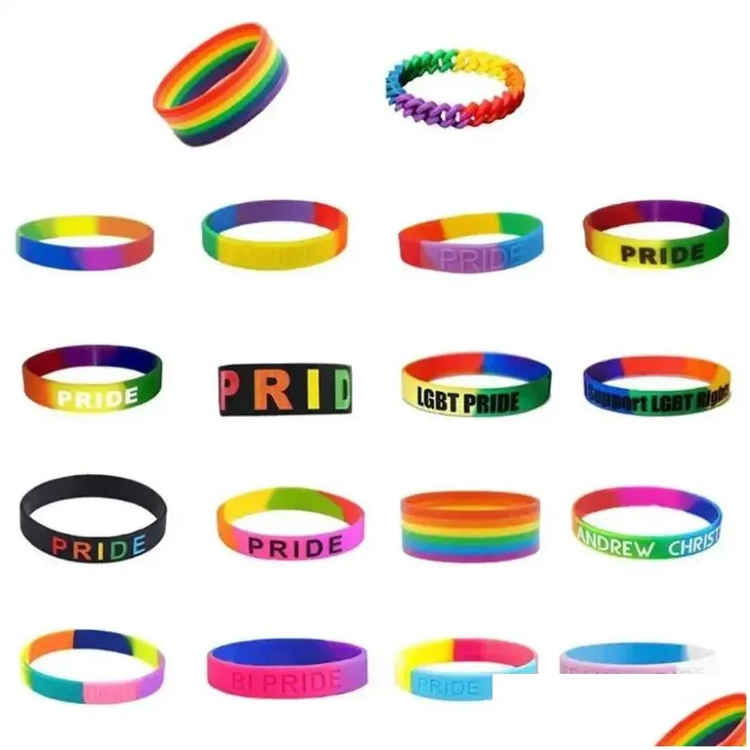 rainbow lgbt pride party bracelet lgbtq silicone rubber wristbands lgbtq accessories gifts for gay & lesbian women men wholesale jn16