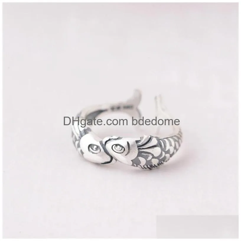 Band Rings New Retro 925 Sterling Sier Jewelry Thai Fashion Small Goldfish Pisces Fish Kiss Animal Elegant Opening Sr273 469 Drop Del Dhbuq