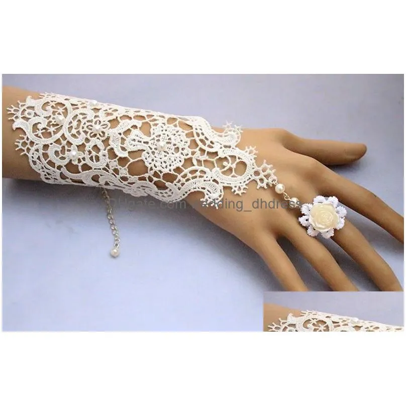  design lace pearl whiteblack wedding gloves bridal gloves bow fingerless wrist length glove wedding accessories9335833