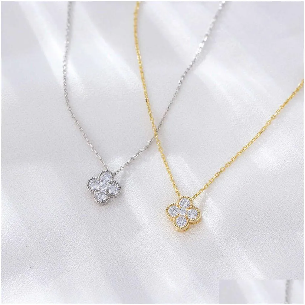 s925 sterling silver diamond necklace women light luxury design senior sense flash diamonds with four-leaf clover small 
