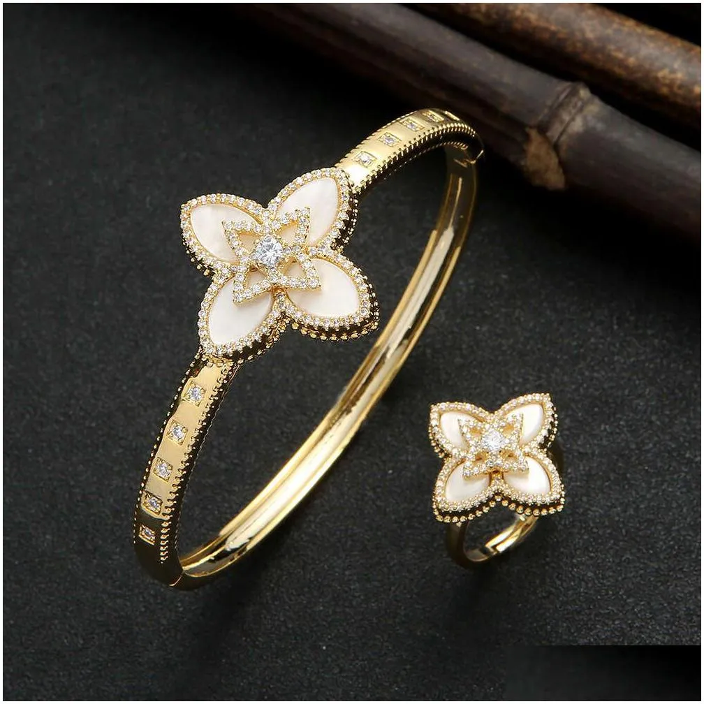 wholesale fashion jewelry set womens luxury italian clover flower cz zircon 18k gold plated jewellery set