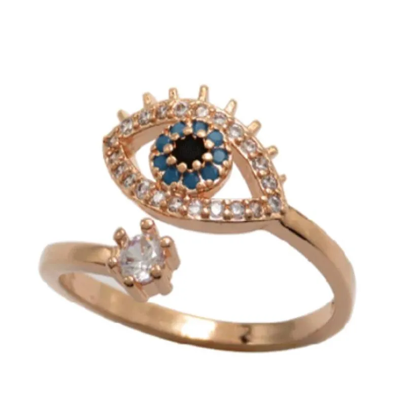 Solitaire Ring Adjustable Ring For Women Rose Gold Color Blue Crystal Evil Eye Wedding Jewelry Girls Party Bague Trendy Fashion Rings Dhxgw