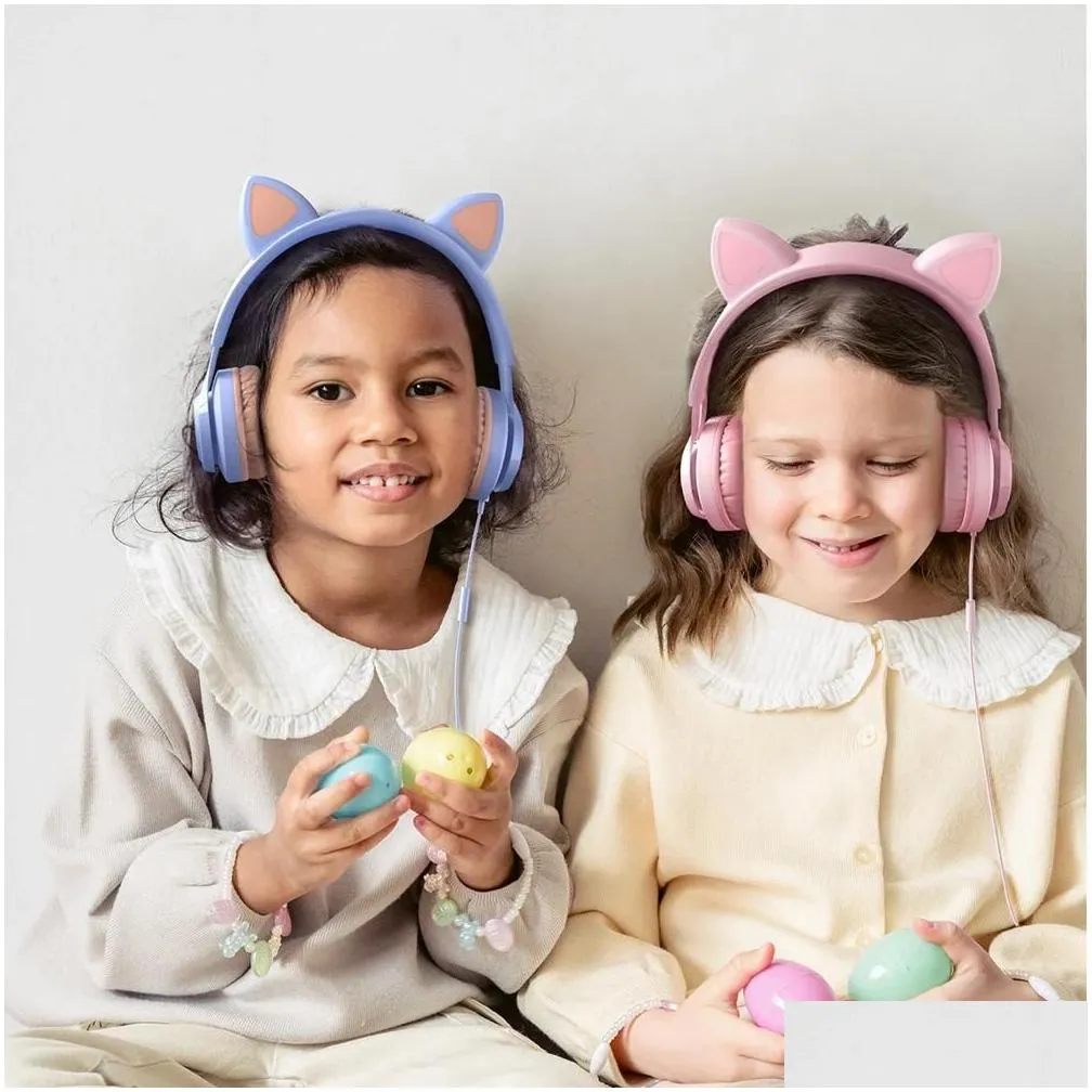 earphones wired headphones cat ear headset earphones for child kid girls boys 85db kids mode hearing protection headphone for phone