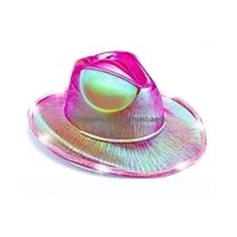 party hats led white light up  neon cowgirl hat holographic rave fluorescent with adjustable windproof cord for halloween costum