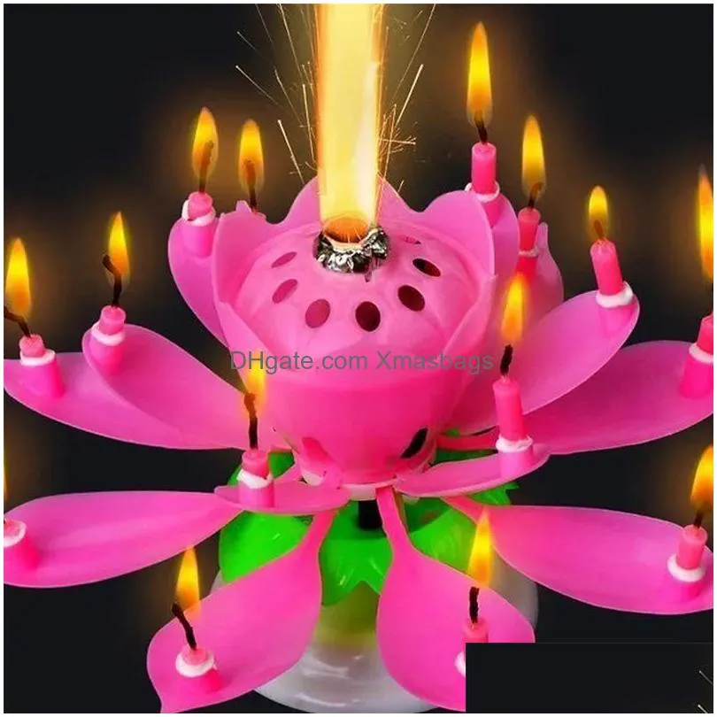 birthday cake music candles rotating lotus flower christmas festival decorative music wedding party decorat