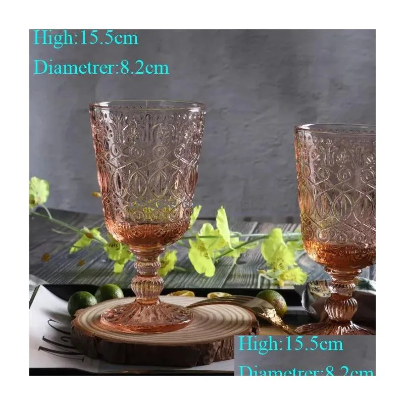 wholesale 270ml european style embossed stained glass wine lamp thick goblets 7 colors wedding decoration gifts a0059