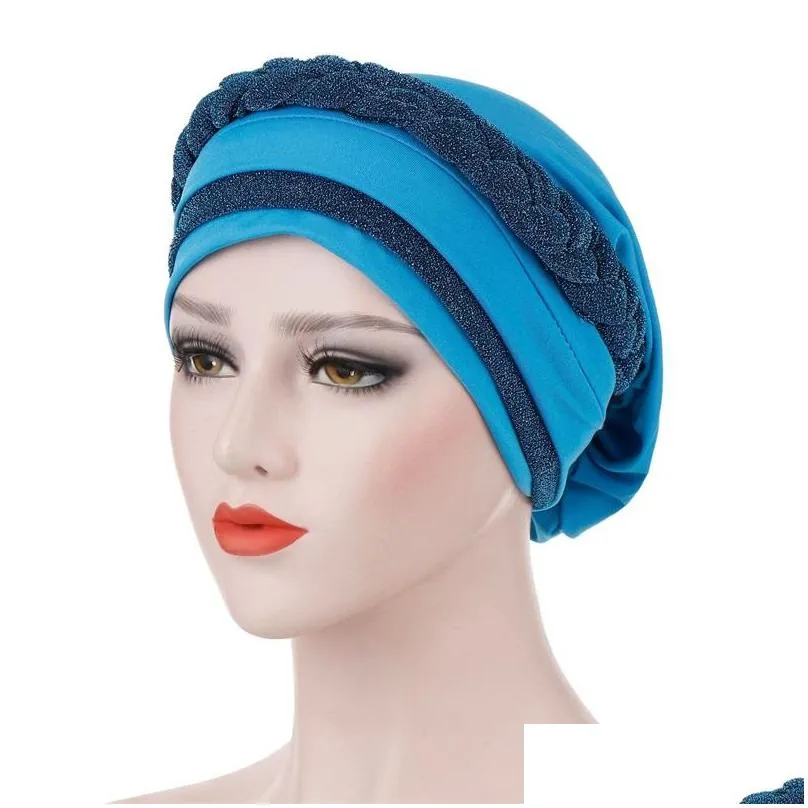 Bandanas Muslim Two Color Combination Turban Women Fashion Shredded Milk Bright Silk Cloth Braid Hats E Hair Bandanas 8 8Qd J2 Drop De Dh1Pg