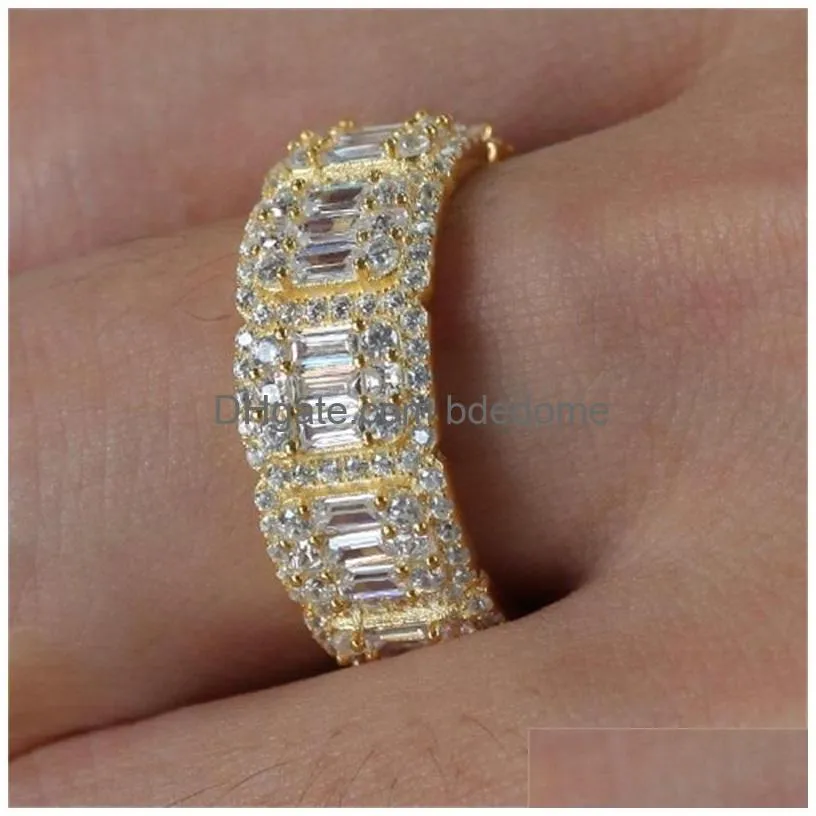 With Side Stones Iced Out Diamond Ring Luxury Designer Jewelry 8Mm Mens Rings Fashion Hip Hop Bling Gold Wedding Engagement Love Bagu Dhjb8