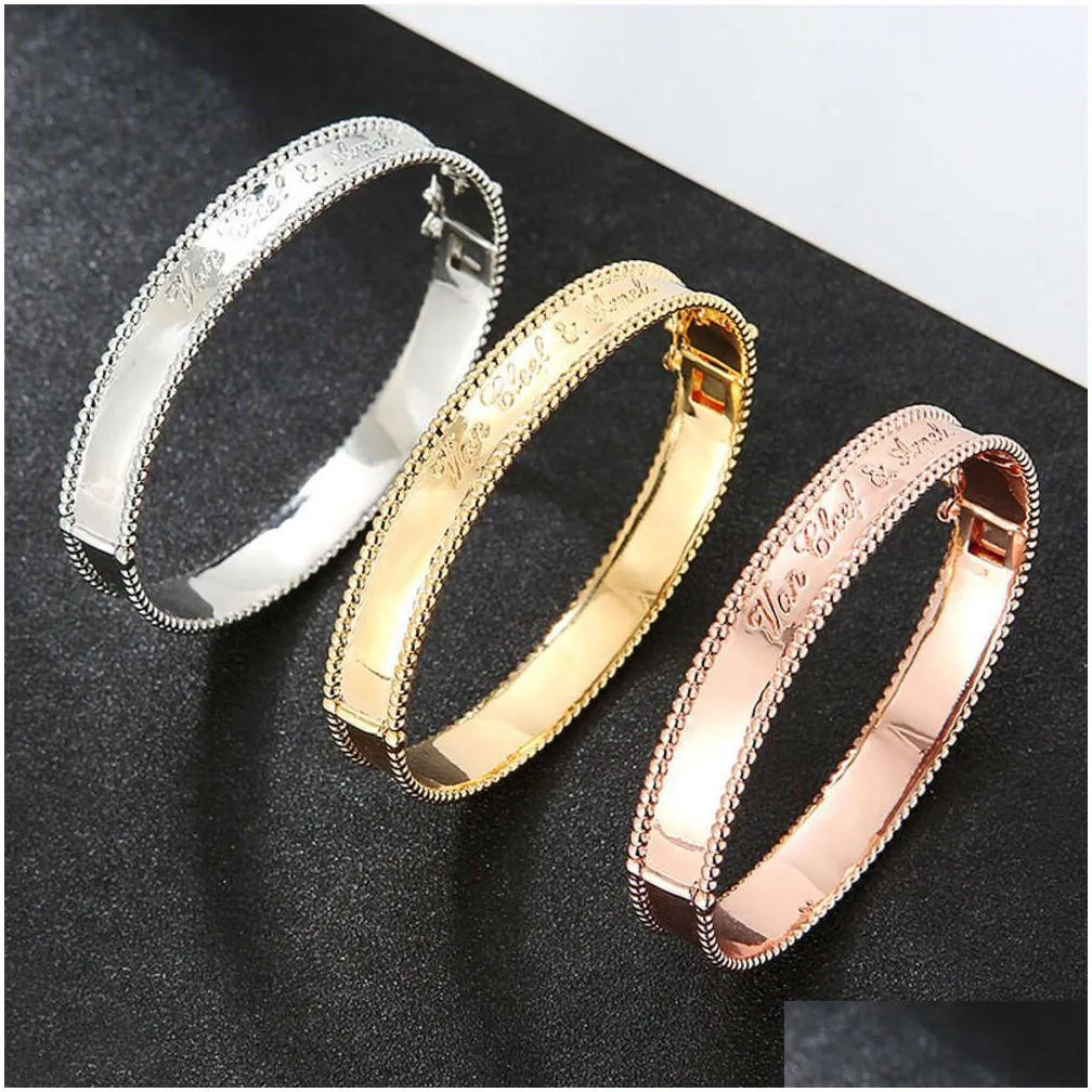 fashion jewelry four-leaf clover geometric rose gold color zircon bangle stainless steel bracelet wholesale