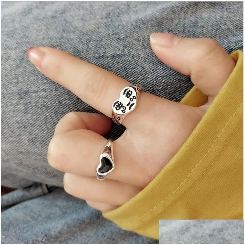 Band Rings 2021 Creative Sad Cry Face Rings For Women Ladies Fashion Mood Resizable Heart Ring Emotional Expression Personality Jewel Dhz4K