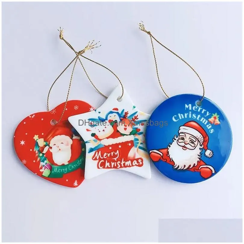 sublimation blanks ceramic pendant festive party supplies christmas decorations 3 inch heat transfer printing ceramics ornament