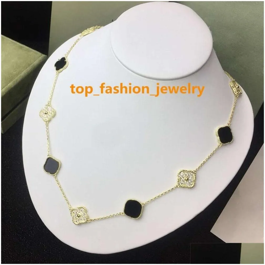 10 diamond necklace fashion classic clover necklace charm 18k rose gold silver plated agate pendant for women girl valentines engagement designer jewelry