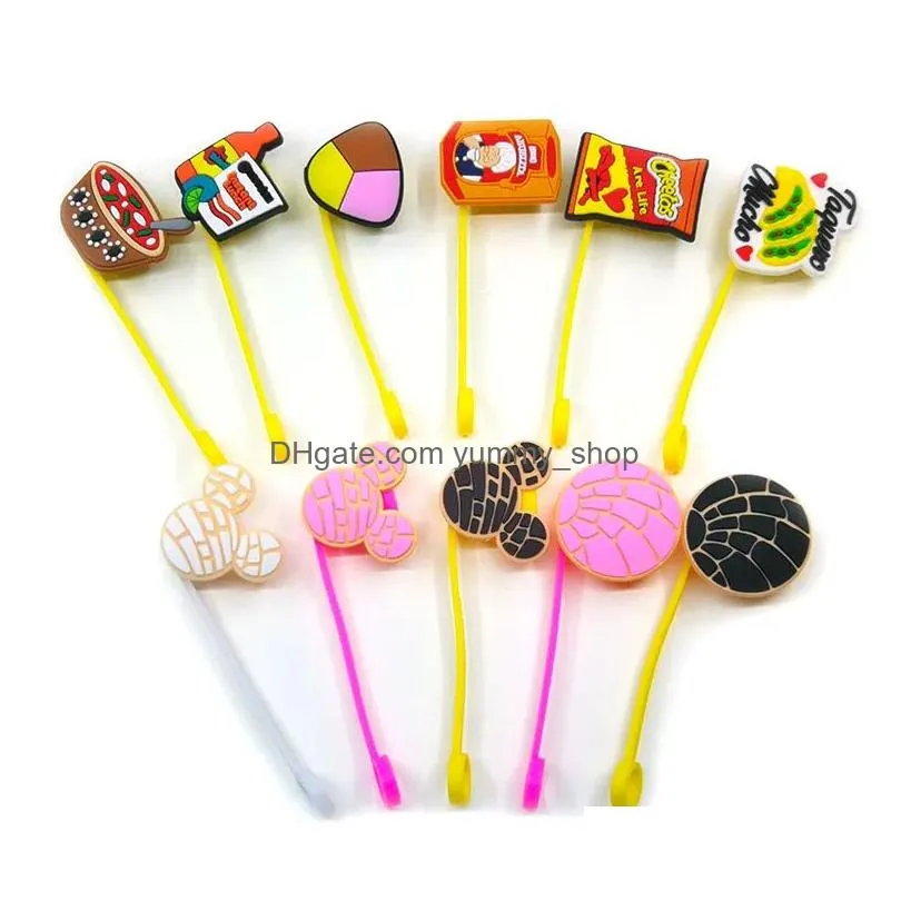 custom mexican style soft silicone straw toppers accessories cover charms reusable splash proof drinking dust plug decorative 8mm straw