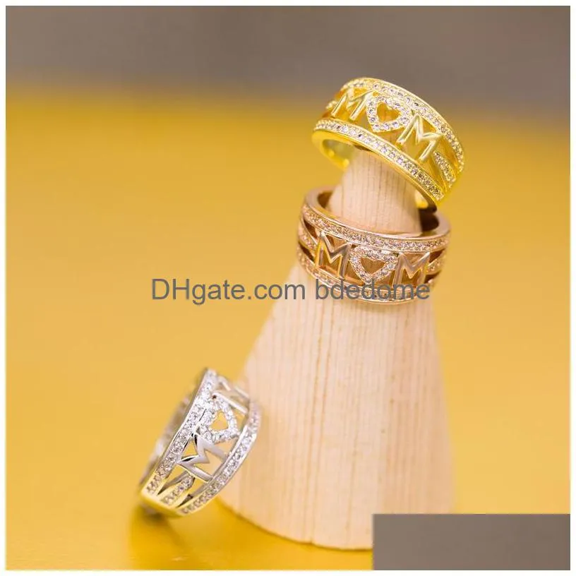 Band Rings Mom Ring Carving Letter Love Heart Zircon Fashion Bands Rings Rose Gold Sier Mother Day Gift For Jewelry Gifts 1014 B3 Dro Dhj4S