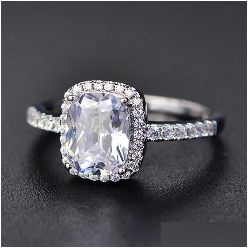 Solitaire Ring New Mticolored Square Large Zircon Ring Classic Qualities Diamond White Gold Plated Workmanship Explosion 653 K2 Drop Dhbi4