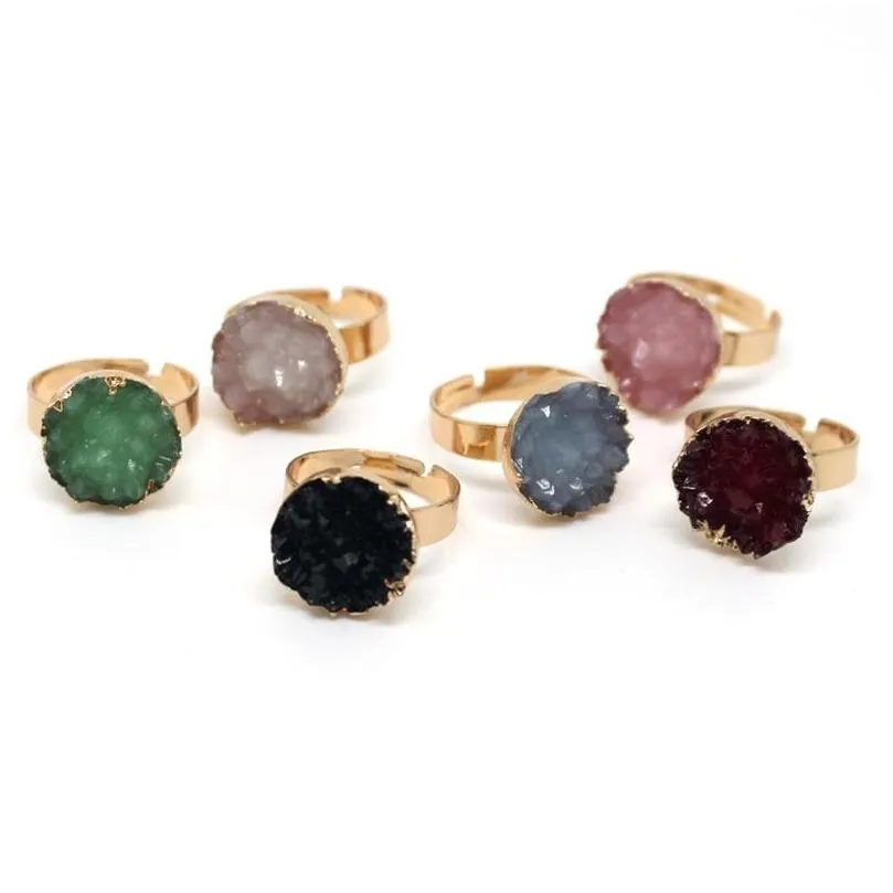 Solitaire Ring Circar Ring Irregar Vintage Resin Adjustable Natural Mti Color Fashion Crystal Woman Man Rings Accessories Wedding 2 9 Dhs8R