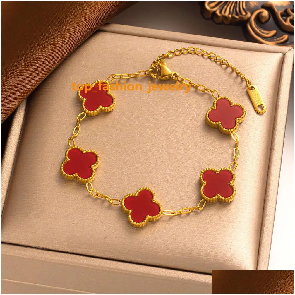 18k gold plated classic fashion charm bracelet four-leaf clover designer jewelry elegant mother-of-pearl bracelets for women and men high