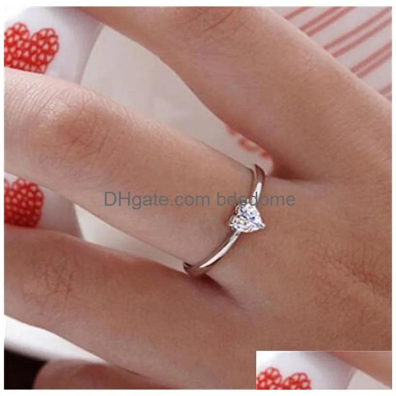 Solitaire Ring Heart Rings High Quality Love Charm Finger Jewelry 925 Sterling Sier White Gold Plated 1Ct Swiss Diamond For Women 348 Dhw9M