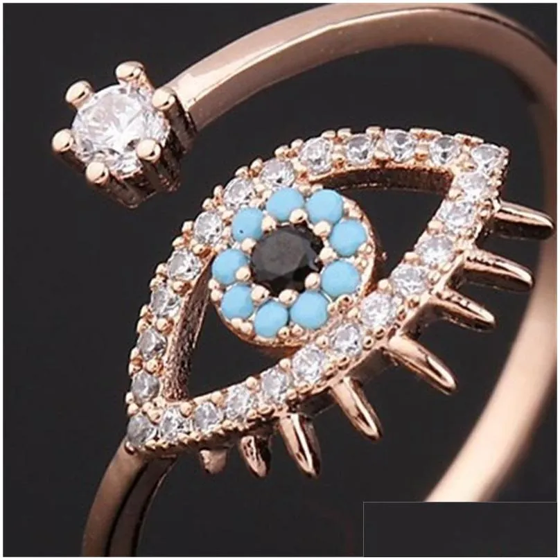 Solitaire Ring Adjustable Ring For Women Rose Gold Color Blue Crystal Evil Eye Wedding Jewelry Girls Party Bague Trendy Fashion Rings Dhxgw