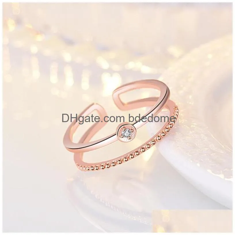 Band Rings Fashion Simplicity 18K Rose Gold Plating Ring Female Jewellery Lovers Rings Ornaments Birthday Personality Double-Deck Ope Dhikk