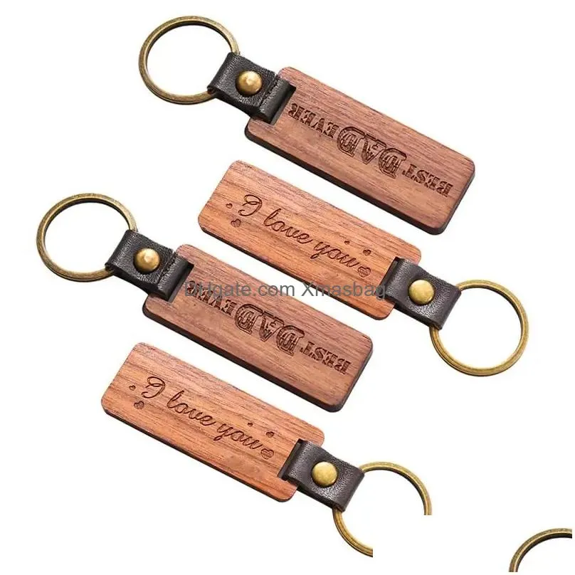 personalized leather keychain pendant beech wood carving keychains luggage decoration key ring diy thanksgiving holiday gifts